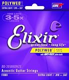 Elixir Strings Acoustic Guitar Strings, 6 String, Extra Light POLYWEB Coating