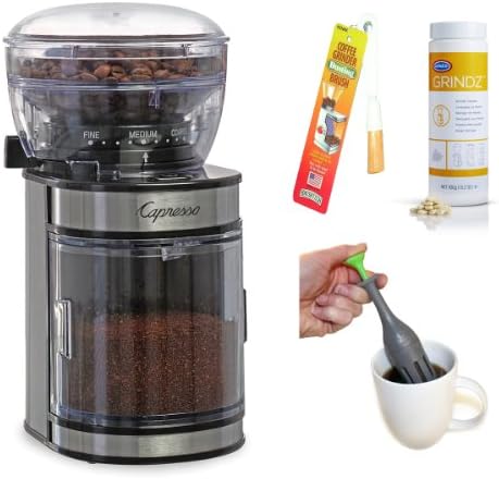 Capresso 595.05 Ceramic Burr Grinder w/ Removable Ceramic Disc Burr Grinder + Grindz Grinder Cleaner + Accessory Kit