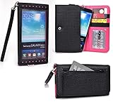 Smartphone Wristlet fits Samsung Galaxy Mega 5.8 I9150 : Exposed Screen to View Alerts [Black / Hot Pink]