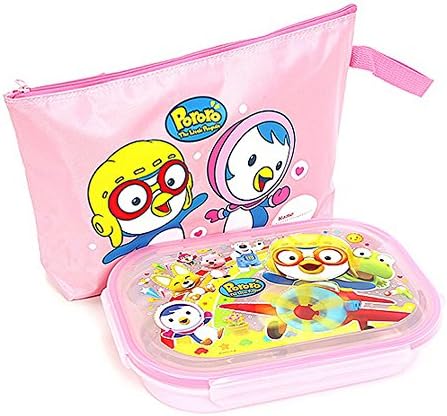 Pororo Double Lock Stainless Steel Tray Case Set with Bag 015985 Pink