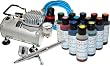 MASTER Cake Decorating Airbrush Kit with 12 Large 4.5-oz Food Color Set With Airbrush Depot 1 Year Warranty Tankless Compressor and 6 Foot Air Hose Set