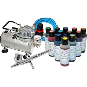 CAKE DECORATING AIRBRUSH KIT with 12 Food Colors and Air Compressor
