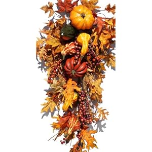 34" Long Silk Autumn Flower Cascading Arrangement