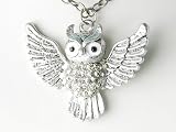 Cute Fly Open Wings Owl Baby Crystal Rhinestone Custom Jewelry Pendant Necklace