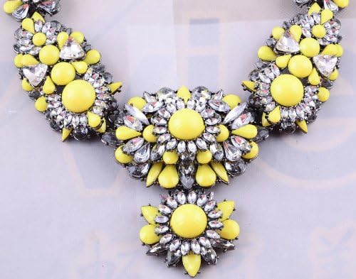 TQ Fashion 2014 new design Lady neon yellow paved crystal bib statement necklace collar hot