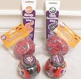 Wilton Halloween Baking Cups Standard Size 100 Count / Black Sugar Sprinkles 4.5 Ozs. / Black and Orange Nonpareils 4.5 Ozs. / Black Decorating Icing Tube Frosting 4.25 Ozs. / Orange Decorating Icing Tube Frosting 4.25 Ozs. -- 6 Piece Set Kit