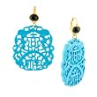 Kenneth Jay Lane Turquoise and Onyx Carved Drop Earrings