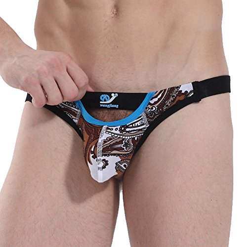 WANGJIANG Men's Low Rise Print Bikini T Back Briefs