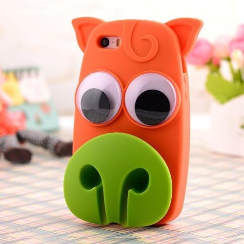 AppBox Big Eyes Series headphones cable reels &amp; Shell Gel Silicone Phone Shell for iPhone 5 shaped Veal -Orange/Green