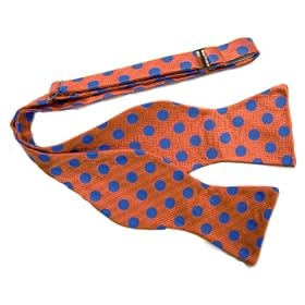 Orange w/ Blue Polka Dot Hand Tied Bow Tie