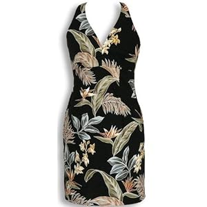 Sexy Halter Dress - Plumeria Garden Hawaiian Aloha Crisscross Back Fitted Halter Sun Dress - Regular and Plus Size