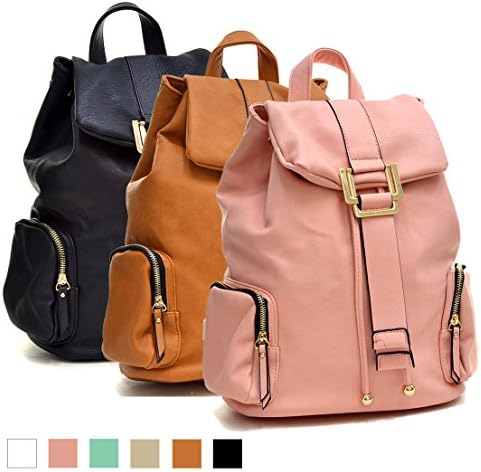 Dasein Faux Leather Convertible Drawstring Fashion Backpack Purse with Side Pockets - Black