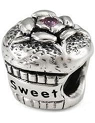 Ohm Sterling Silver CZ Sweet 16 Cupcake Bead Charm