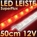 SuperFlux LED Leiste 50cm 12V DC ROT - IP65! - 30 MEGA helle LEDs - vergossen im weißen Kunststoffprofil - IDEAL für indirekte Beleuchtung - SUPER HELL