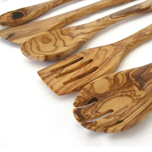 olive wood Set 5 PC Kitchen Cutlery fork/ spoon/spatula