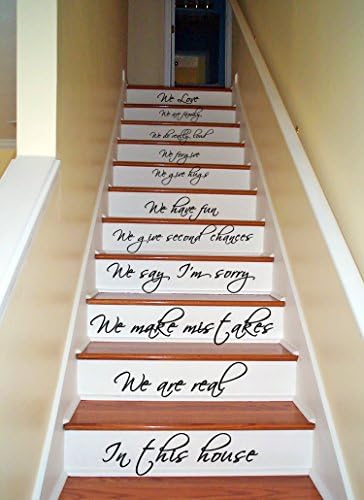 (20" X 35") Vinyl Stairs Decal Quote in This House We Are Family We Love Do / Inspirational Text Wall Art Decor Home Sticker + Free Random Decal Gift