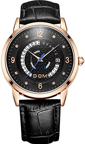 DOM Mens Casual Luxury Stylish Black Calendar Leather Quartz Watches