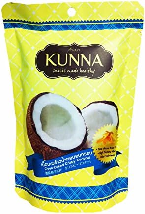2 Packs of Oven-baked Crispy Coconut, Snacks Made Healthy By Kunna. (High Quality & Delicious, Premium Fruit Snack From Thailand) (50 G/ Pack)