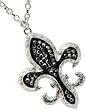 Black Crystal Fleur De Lis Pendant Necklace - Long Chain for Layering