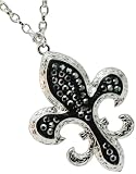 Black Crystal Fleur De Lis Pendant Necklace - Long Chain for Layering