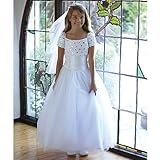 Angels Garment White Sequin Ribbon Tulle Communion Dress Girls 7-18