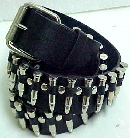 Black Leather Bullet Belt Punk Goth Glam Biker Bullets