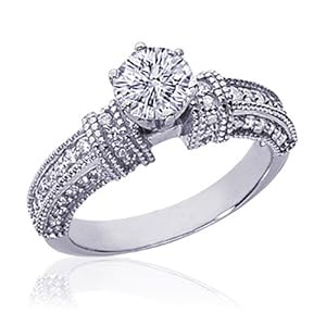 0.80 Ct Round Diamond Vintage Style Engagement Ring W Milgrain Pave FLAWLESS GIA
