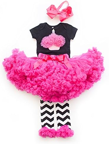 Girl Baby Fabulous 1st Birthday Tutu Outfit 4PC Onesie Skirt Headband Leggings