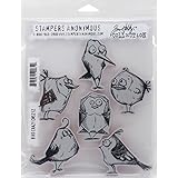 Stampers Anonymous Tim Holtz Cling Rubber Bird Crazy Stamp Set, 7 x 8.5"