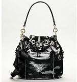 Coach Sequins Poppy Metallic Black Leather Patent Crossbody Bag Purse 17906