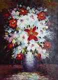Beautiful Red, White and Pink Flowers in Vase Oil Painting 36 x 24 inches
