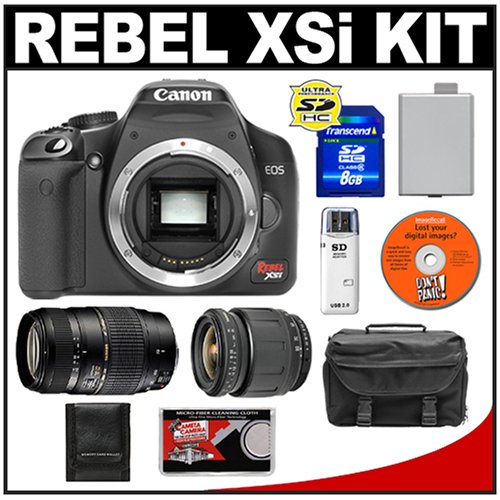 Canon EOS Digital Rebel XSi 12.2-Megapixel SLR Camera Body with Tamron 28-80mm and 70-300mm Lens + 8GB SD Memory Card + LP-E5 Battery + Case + Bonus Accessory Kit