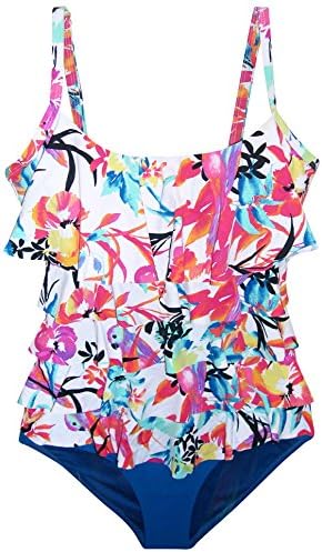 It Figures! Tiered Ruffled Fauxkini 1 Piece Swimsuit (12, Multi)
