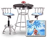 Chrome Bar Table & 2 Chrome Adjustable 24"-29" Elvis Presley Fabric Seat Ba ....