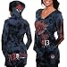 Affliction American Customs Scripted Juniors V-Neck Long Sleeve Hooded T-Shirt - Blue/Black (Medium)