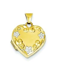 14K Two Tone Gold Heart Flowers Locket Jewelry New