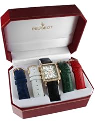 Peugeot 677g Womens Crystal Bezel 5 Interchangeable Leather Strap Watch