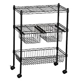  : 3-Tier Cart with Wire Shelving - Black