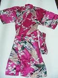 Women's 100% Thai Silk Robes- Asian Peacock Design- Bright Plum (Free Size)