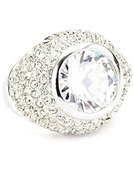 CZ by Kenneth Jay Lane "Trend Cubic Zirconia" Rhodium-Plated Round Cubic Zirconia Pave Domed Ring, Size 7