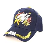 NAVY BLUE Bald Eagle with Claws Patriotic Baseball Cap, USA in White with Gold/Yellow Wreaths, Adjustable to Fit Most Men, Women and Teen Head Sizes, Hat, Headwear