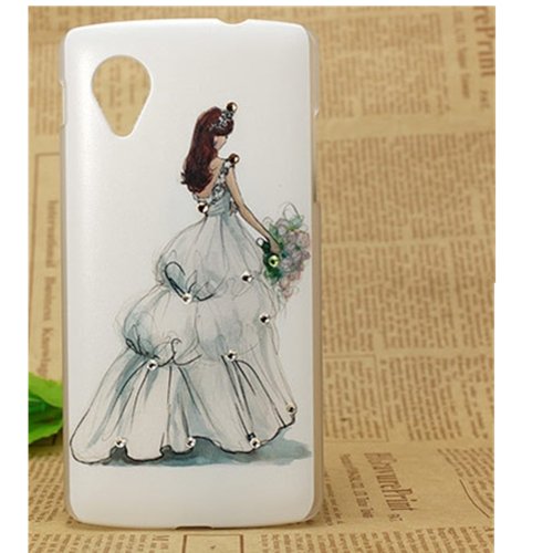 EVTECH(TM) Painted Rhinestone Series The bride's back Handmade Crystal Rhinestone Heart Diamond Bling Cover Soft Faceplate PC Case for Google Nexus 5