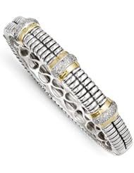 Genuine Sterling Silver & 1 5 K 1 /4 Ct.Diamond Bangle Bracelet 3 7.7 Grams Of Gold