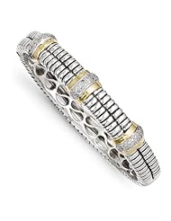 Antique Style Sterling Silver with 15k Gold To 1/4ct. Diamond Bangle Bracelet