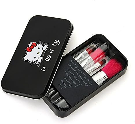 MF CosmeticsHello Kitty Professional Foundation Powder Eyeshadow Eyebrow Lip Eyeliner Makeup Brush Set in Metal Case(black,set of 7)