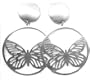 LARGE 3" Butterfly Outline Matte Silver Tone Hoop Clip-On Earrings