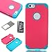 iPhone 6 Case, Lumsing Hard&Soft Rubber High Impact 2-Piece Double Layer Armor Hybrid Defender Case Protective Cover Protection for Apple iPhone 6 (4.7 inch Screen) with Screen Protector (Rose Red/Light Blue)