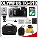 Olympus Tough TG-610 Shock & Waterproof Digital Camera (Black) with 8GB Card + Battery + (2) Cases + Flash + Accessory Kit