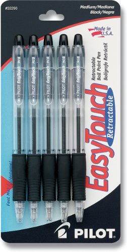 Pilot EasyTouch Retractable Ballpoint Pen, Medium Point, 5-Pack, Black Ink (32290)