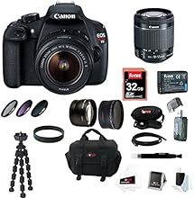 Canon EOS Rebel T5 DSLR Camera with EF-S 18-55mm IS II Lens + Focus Telephoto and Wide Angle Lens + 32GB Memory Card + Extra Battery Pack + Deluxe Accessory Kit